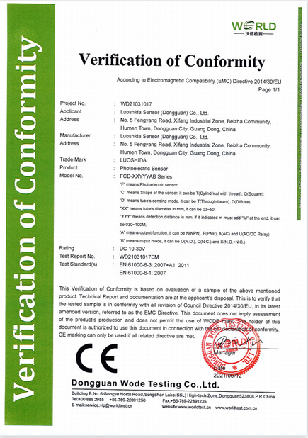Κίνα Luo Shida Sensor (Dongguan) Co., Ltd. Πιστοποιήσεις