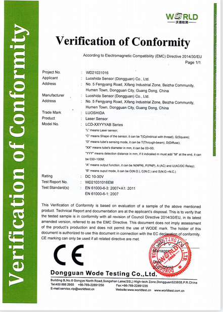 Κίνα Luo Shida Sensor (Dongguan) Co., Ltd. Πιστοποιήσεις